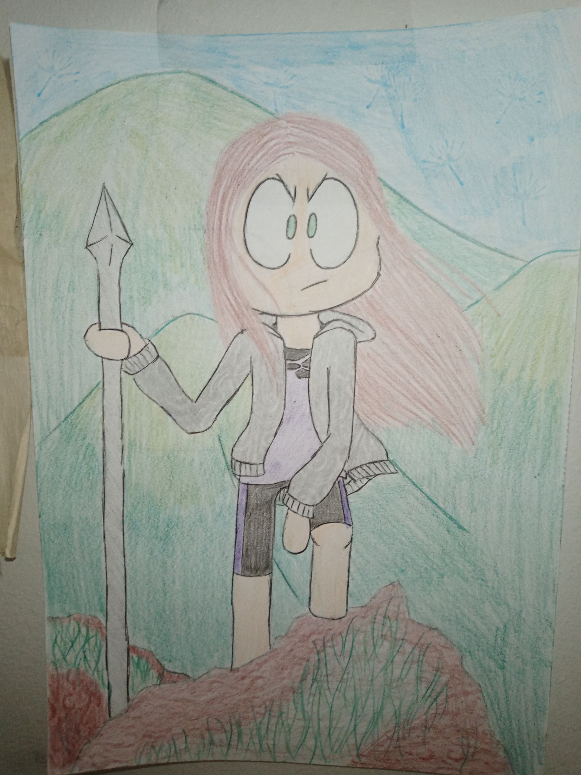 dessin d'une combattante qui randonne
