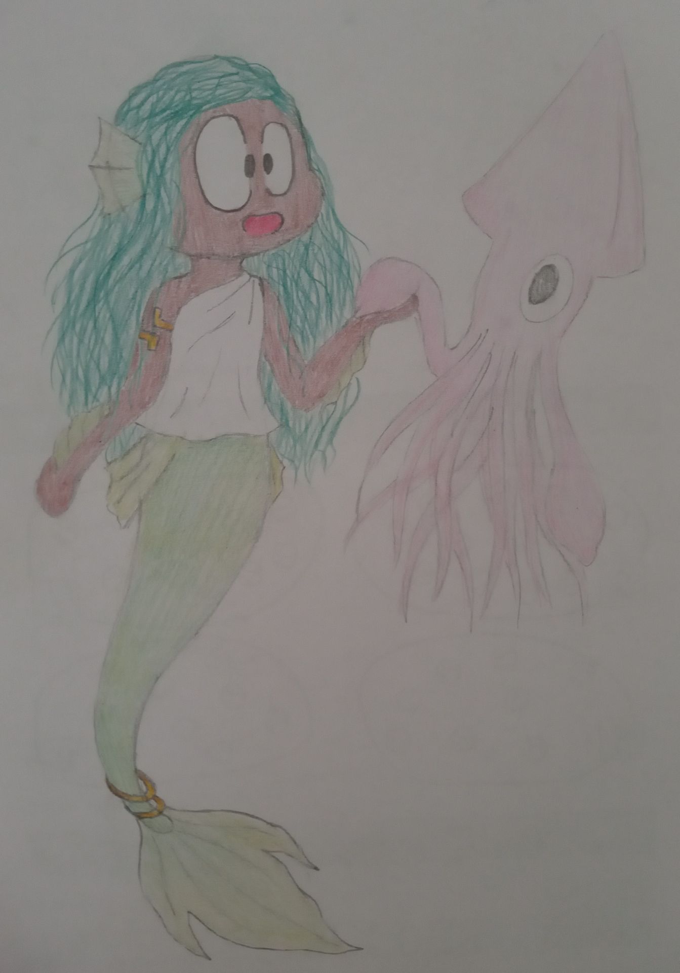 dessin d'une sirène et d'un calamar