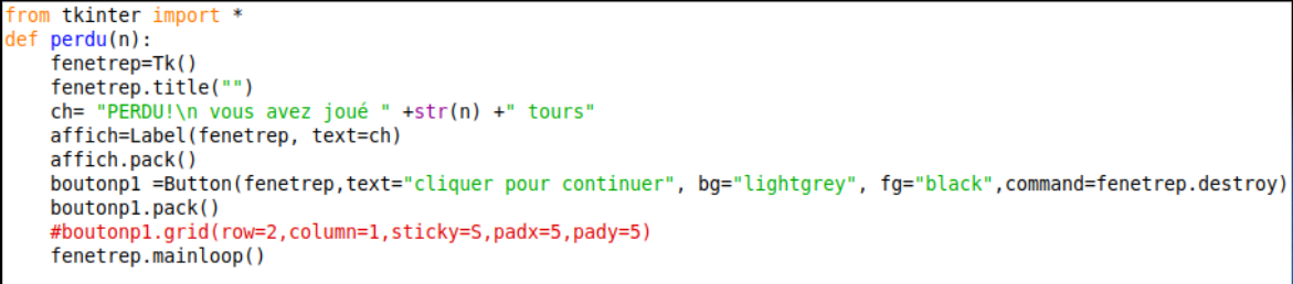 fonction perdu(n)