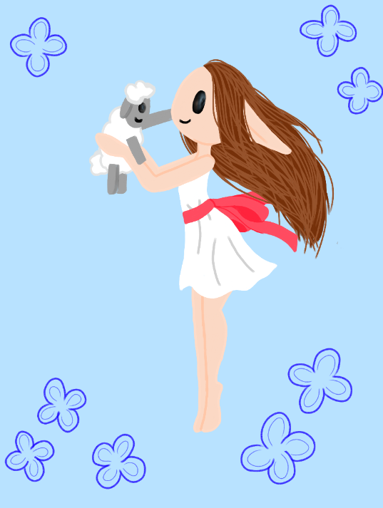 dessin d'une petite fille qui tiens un mouton